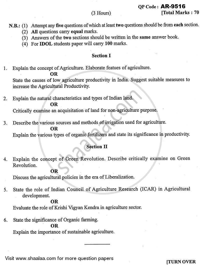 Agriculture and Its Significance in Rural Development 2013-2014 - B.A. - 3rd Year (TYBA) - University of Mumbai question paper with PDF download