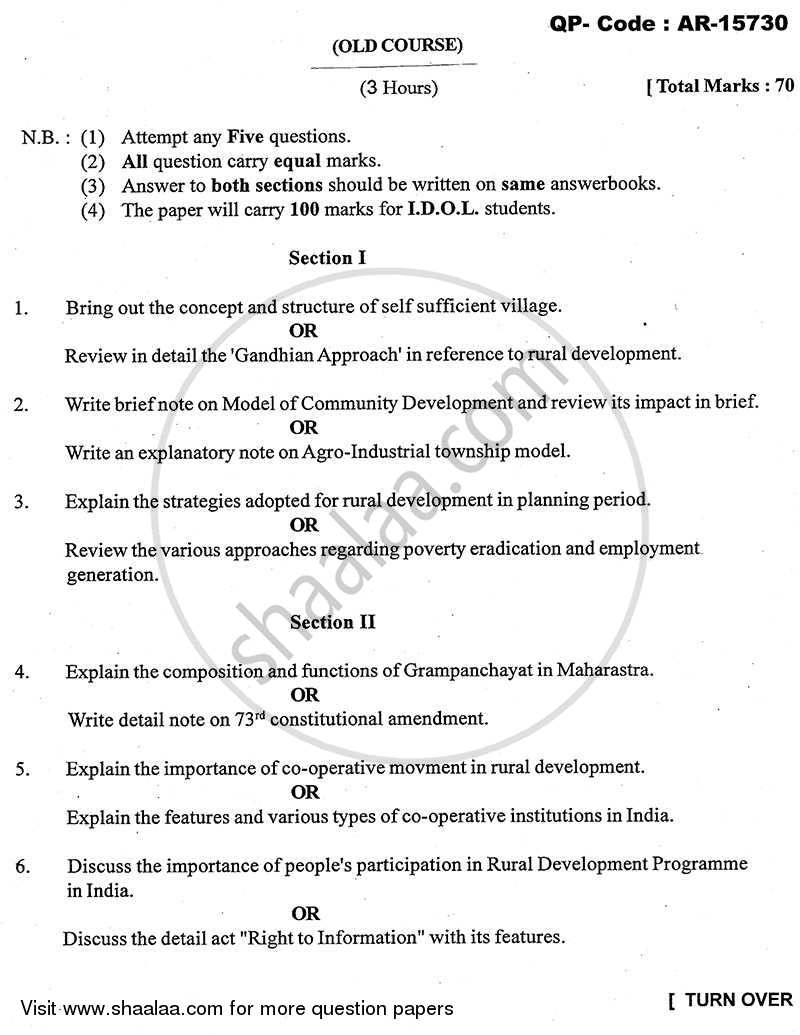 Agriculture and Its Significance in Rural Development 2013-2014 - B.A. - 3rd Year (TYBA) - University of Mumbai question paper with PDF download