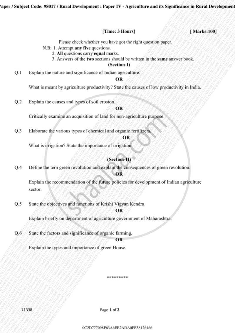 Agriculture and Its Significance in Rural Development 2018-2019 - B.A. - 3rd Year (TYBA) - University of Mumbai question paper with PDF download