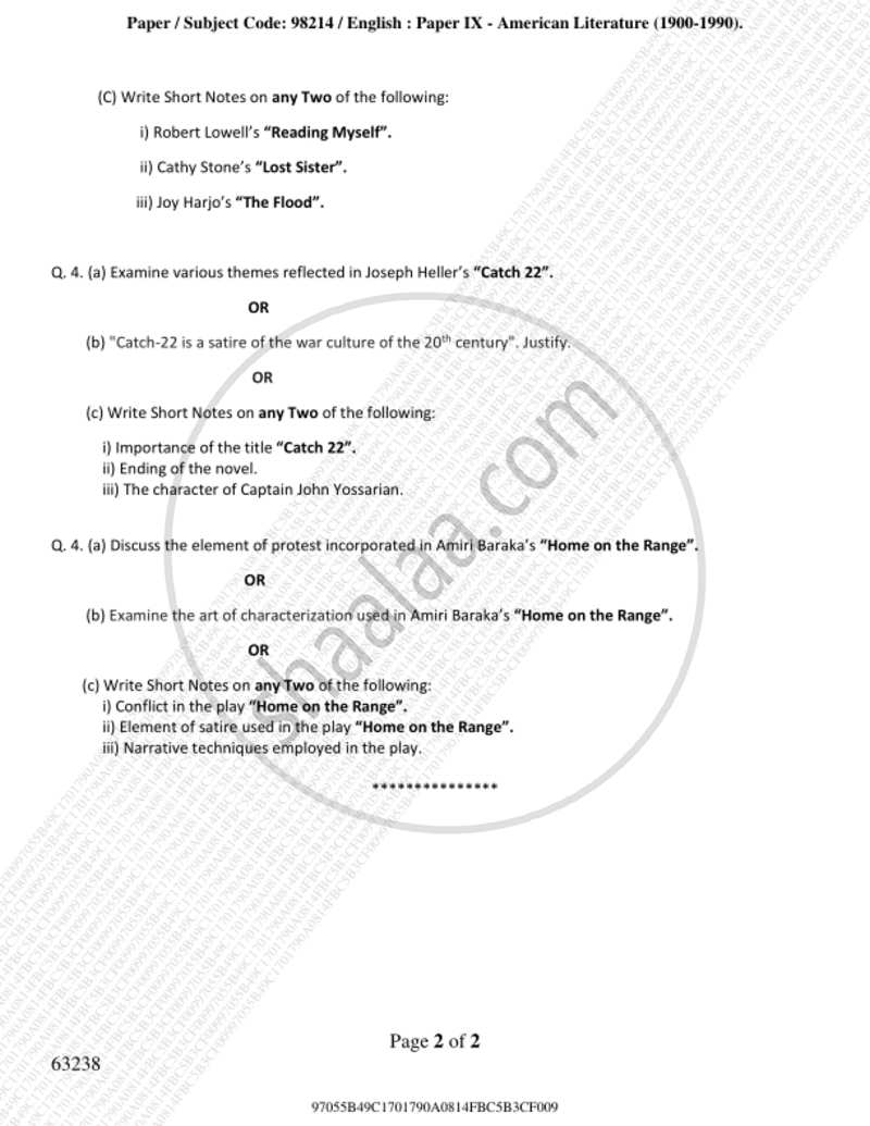 American Literature (1900-1990) 2018-2019 - B.A. - 3rd Year (TYBA) - University of Mumbai question paper with PDF download