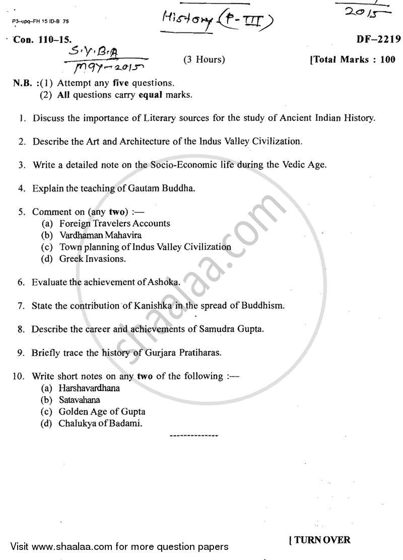 Ancient India (Up to 1000 Ad) 2014-2015 - B.A. - 2nd Year (SYBA) - University of Mumbai question paper with PDF download