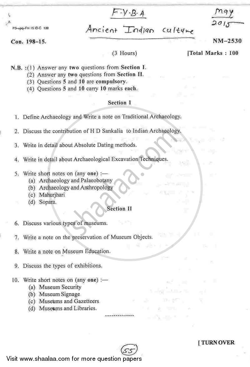 Ancient Indian Culture 2014-2015 - B.A. - Semester 1 (FYBA) - University of Mumbai question paper with PDF download