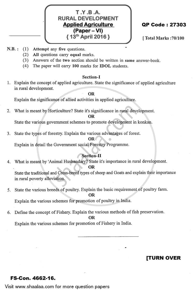 Applied Agriculture 2015-2016 - B.A. - 3rd Year (TYBA) - University of Mumbai question paper with PDF download