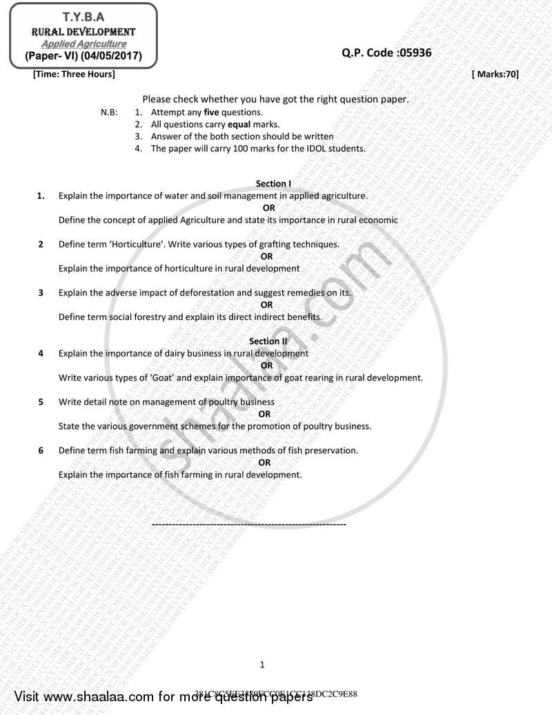 Applied Agriculture 2016-2017 - B.A. - 3rd Year (TYBA) - University of Mumbai question paper with PDF download