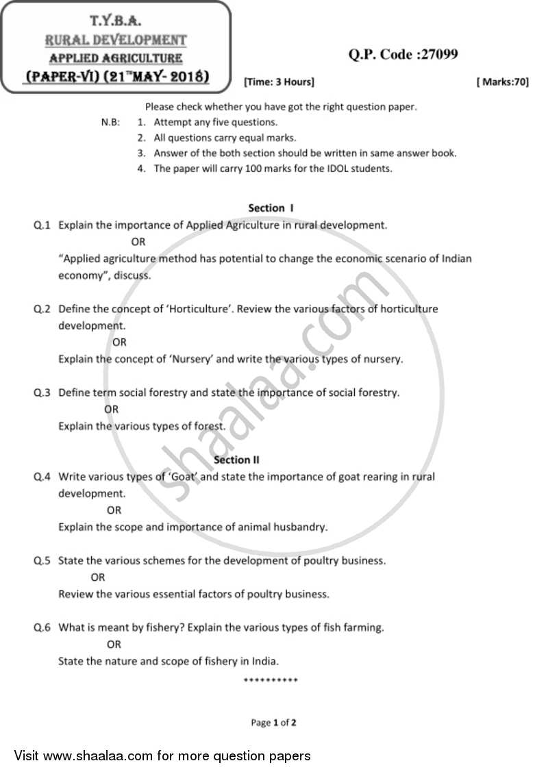 Applied Agriculture 2017-2018 - B.A. - 3rd Year (TYBA) - University of Mumbai question paper with PDF download