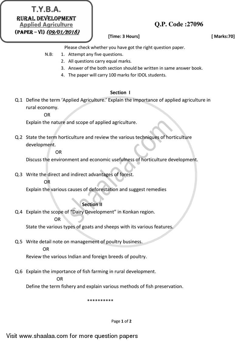 Applied Agriculture 2017-2018 - B.A. - 3rd Year (TYBA) - University of Mumbai question paper with PDF download
