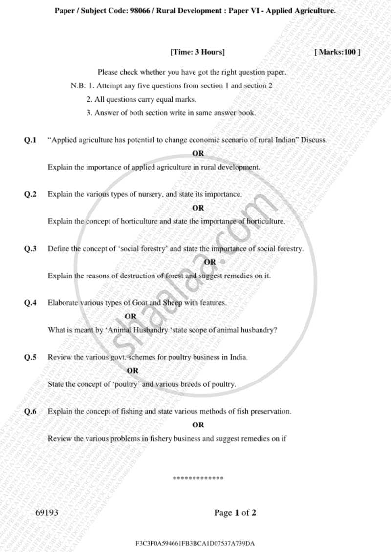 Applied Agriculture 2018-2019 - B.A. - 3rd Year (TYBA) - University of Mumbai question paper with PDF download