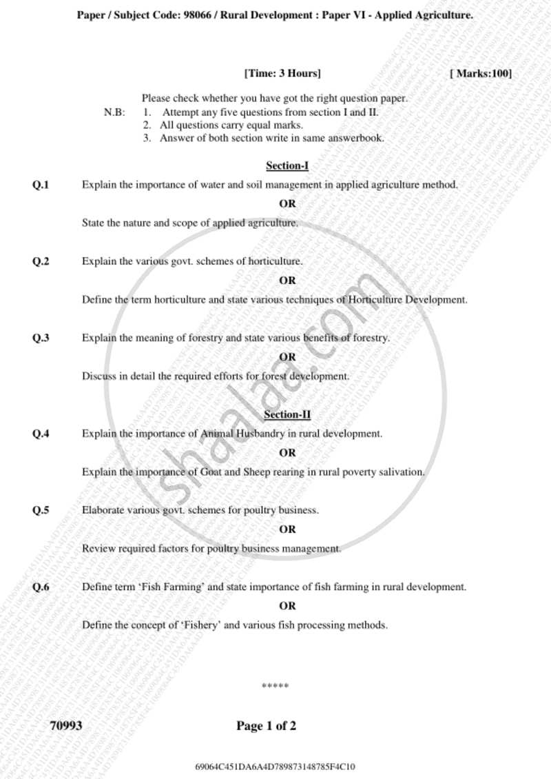 Applied Agriculture 2018-2019 - B.A. - 3rd Year (TYBA) - University of Mumbai question paper with PDF download