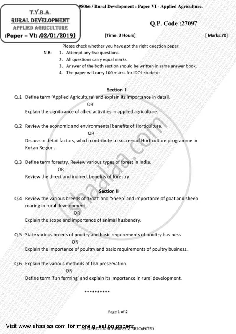 Applied Agriculture 2018-2019 - B.A. - 3rd Year (TYBA) - University of Mumbai question paper with PDF download