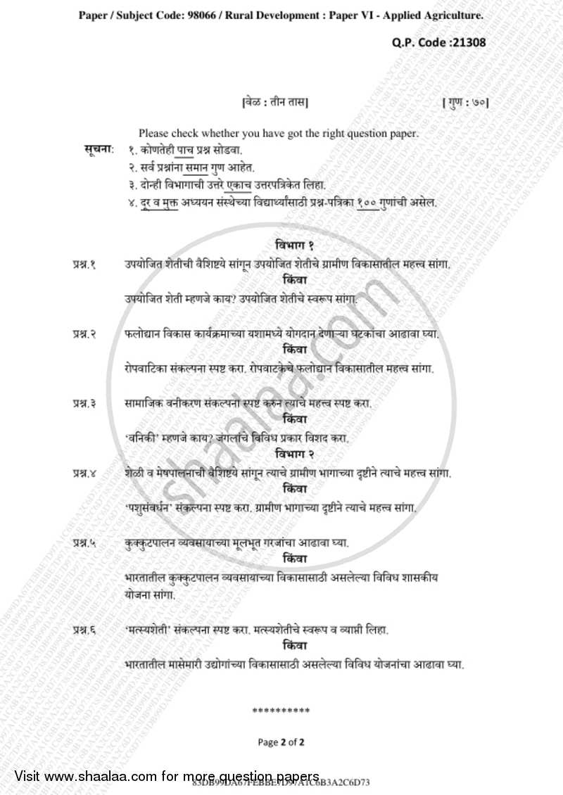 Applied Agriculture 2018-2019 - B.A. - 3rd Year (TYBA) - University of Mumbai question paper with PDF download