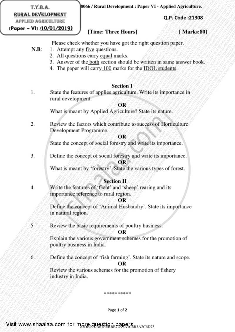 Applied Agriculture 2018-2019 - B.A. - 3rd Year (TYBA) - University of Mumbai question paper with PDF download