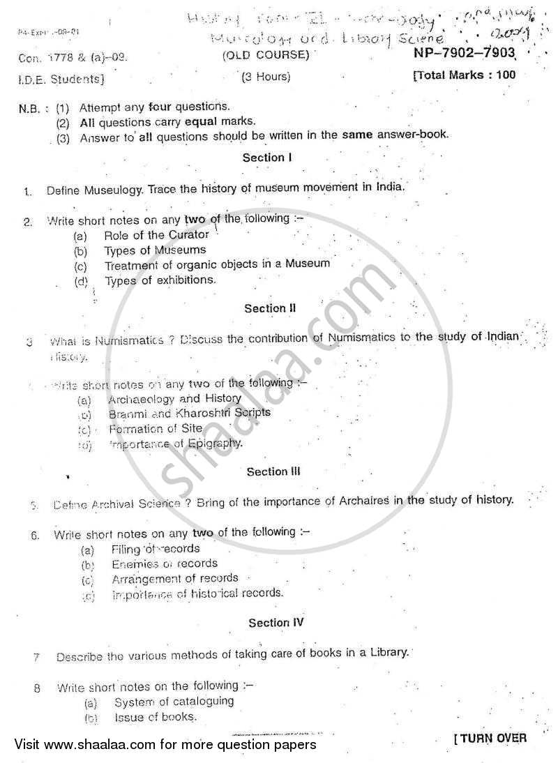 Archaeology, Museology and Library Science 2008-2009 - B.A. - 3rd Year (TYBA) - University of Mumbai question paper with PDF download