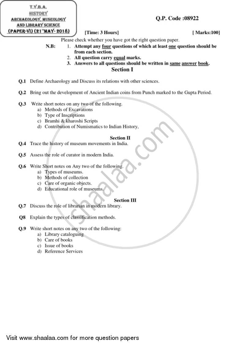 Archaeology, Museology and Library Science 2017-2018 - B.A. - 3rd Year (TYBA) - University of Mumbai question paper with PDF download