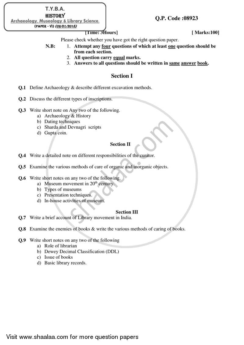 Archaeology, Museology and Library Science 2017-2018 - B.A. - 3rd Year (TYBA) - University of Mumbai question paper with PDF download