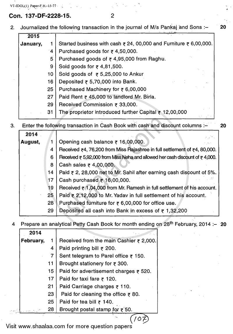 Book Keeping and accountancy 2014-2015 - B.A. - 2nd Year (SYBA) - University of Mumbai question paper with PDF download