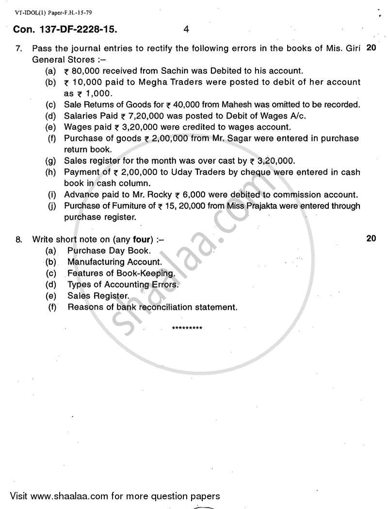 Book Keeping and accountancy 2014-2015 - B.A. - 2nd Year (SYBA) - University of Mumbai question paper with PDF download