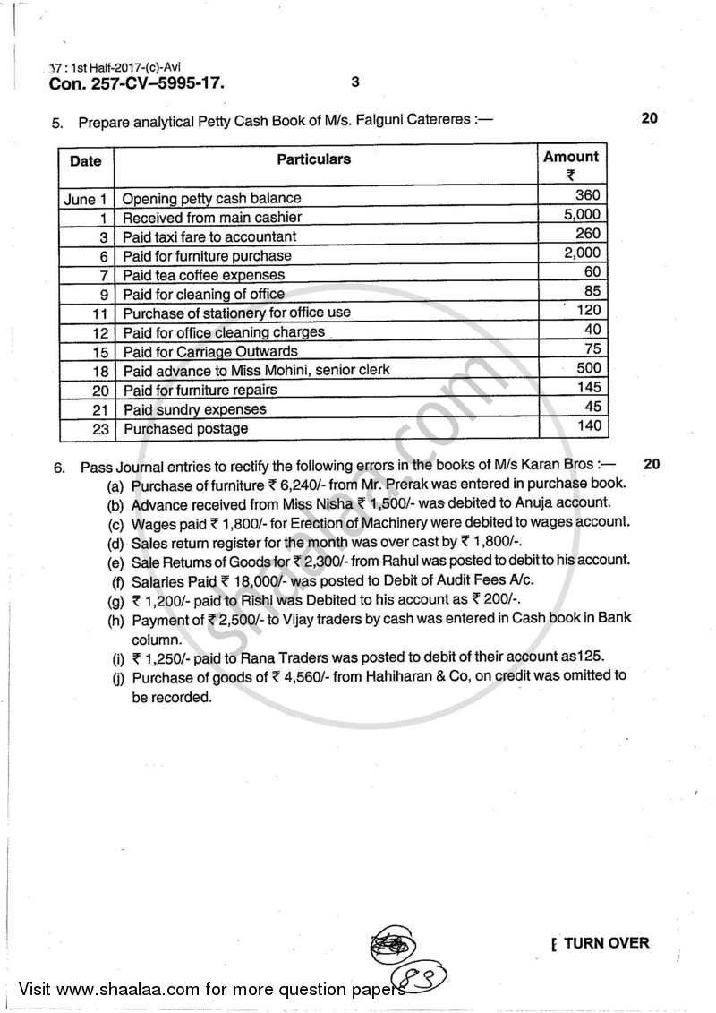 Book Keeping and accountancy 2016-2017 - B.A. - 2nd Year (SYBA) - University of Mumbai question paper with PDF download