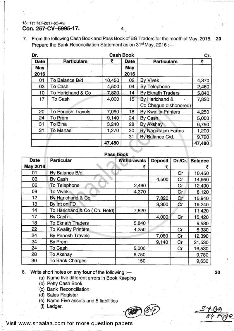 Book Keeping and accountancy 2016-2017 - B.A. - 2nd Year (SYBA) - University of Mumbai question paper with PDF download