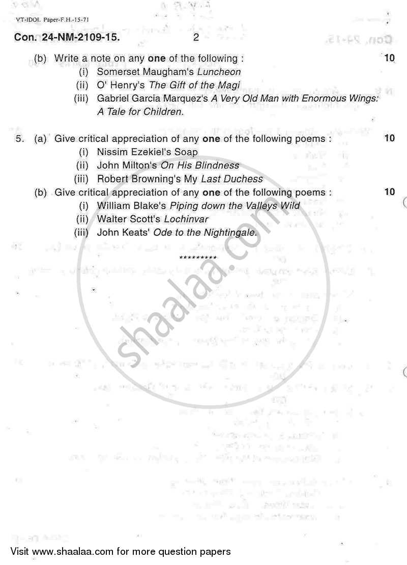 British Literature from 1550 ‐ 1750 2014-2015 - B.A. - 1st Year (FYBA) - University of Mumbai question paper with PDF download