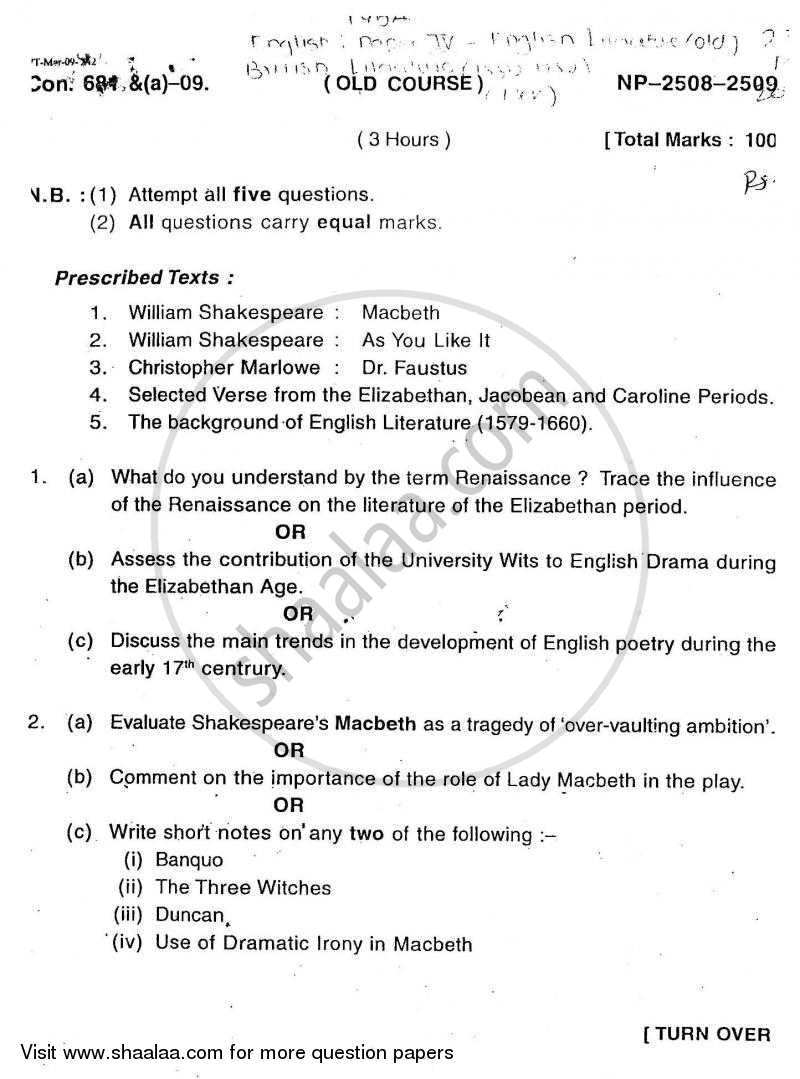 British Literature from 1550 ‐ 1750 2008-2009 - B.A. - 3rd Year (TYBA) - University of Mumbai question paper with PDF download