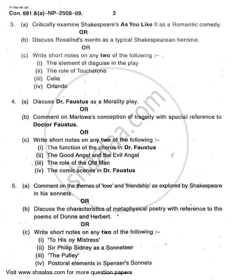 British Literature from 1550 ‐ 1750 2008-2009 - B.A. - 3rd Year (TYBA) - University of Mumbai question paper with PDF download