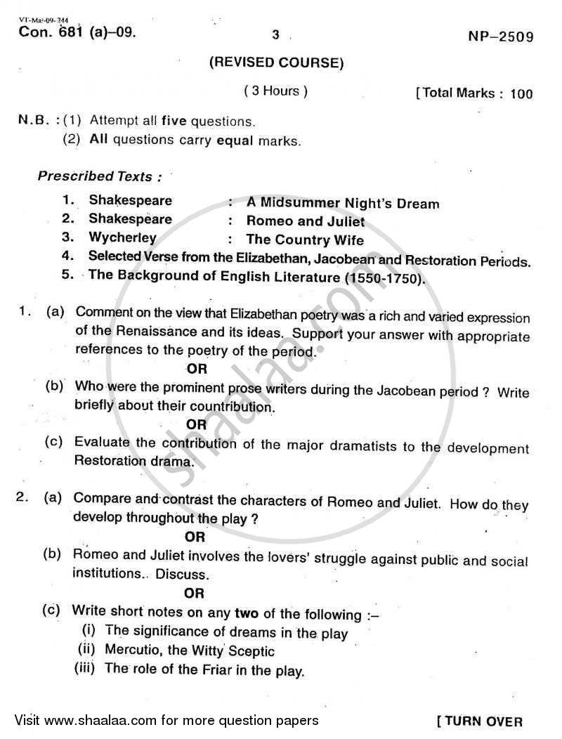 British Literature from 1550 ‐ 1750 2008-2009 - B.A. - 3rd Year (TYBA) - University of Mumbai question paper with PDF download