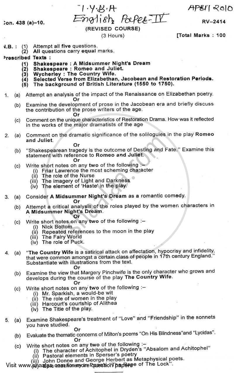 British Literature from 1550 ‐ 1750 2009-2010 - B.A. - 3rd Year (TYBA) - University of Mumbai question paper with PDF download