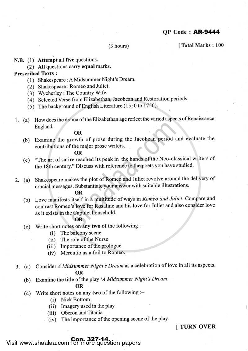 British Literature from 1550 ‐ 1750 2013-2014 - B.A. - 3rd Year (TYBA) - University of Mumbai question paper with PDF download