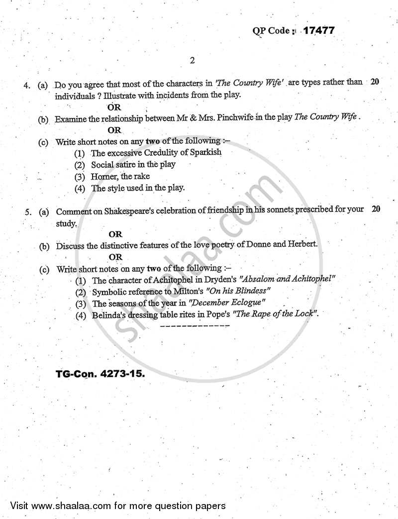 British Literature from 1550 ‐ 1750 2014-2015 - B.A. - 3rd Year (TYBA) - University of Mumbai question paper with PDF download