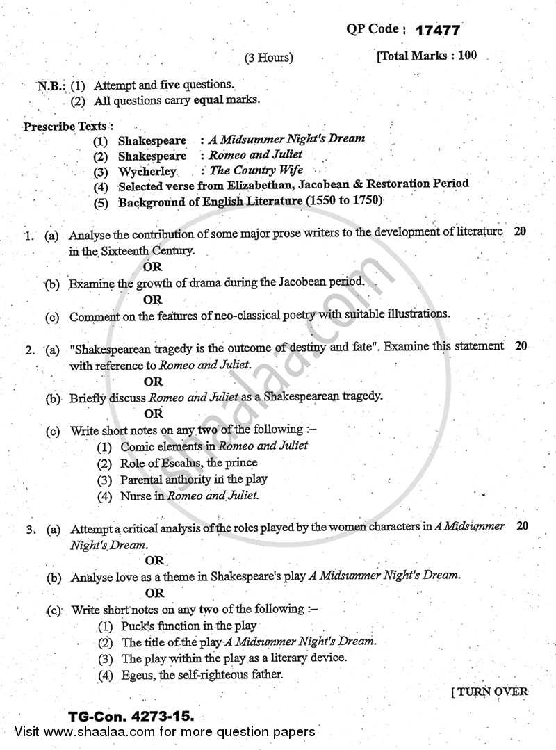 British Literature from 1550 ‐ 1750 2014-2015 - B.A. - 3rd Year (TYBA) - University of Mumbai question paper with PDF download