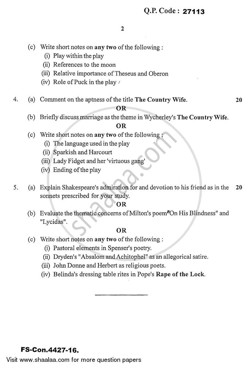 British Literature from 1550 ‐ 1750 2015-2016 - B.A. - 3rd Year (TYBA) - University of Mumbai question paper with PDF download