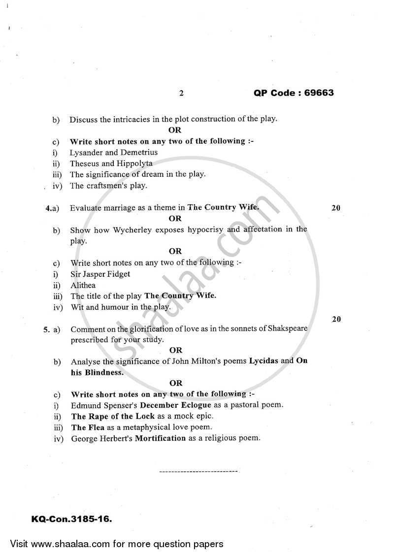 British Literature from 1550 ‐ 1750 2016-2017 - B.A. - 3rd Year (TYBA) - University of Mumbai question paper with PDF download