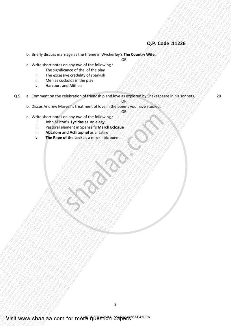 British Literature from 1550 ‐ 1750 2016-2017 - B.A. - 3rd Year (TYBA) - University of Mumbai question paper with PDF download