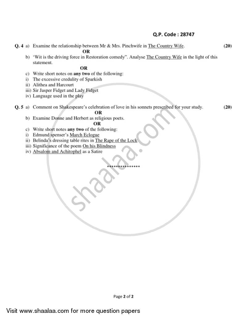 British Literature from 1550 ‐ 1750 2017-2018 - B.A. - 3rd Year (TYBA) - University of Mumbai question paper with PDF download