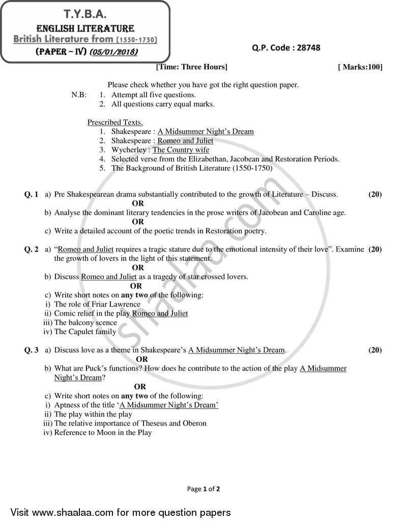 British Literature from 1550 ‐ 1750 2017-2018 - B.A. - 3rd Year (TYBA) - University of Mumbai question paper with PDF download