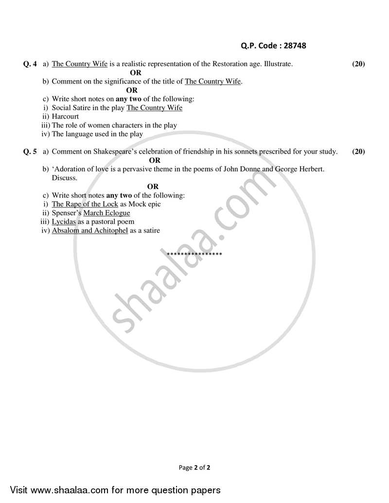 British Literature from 1550 ‐ 1750 2017-2018 - B.A. - 3rd Year (TYBA) - University of Mumbai question paper with PDF download