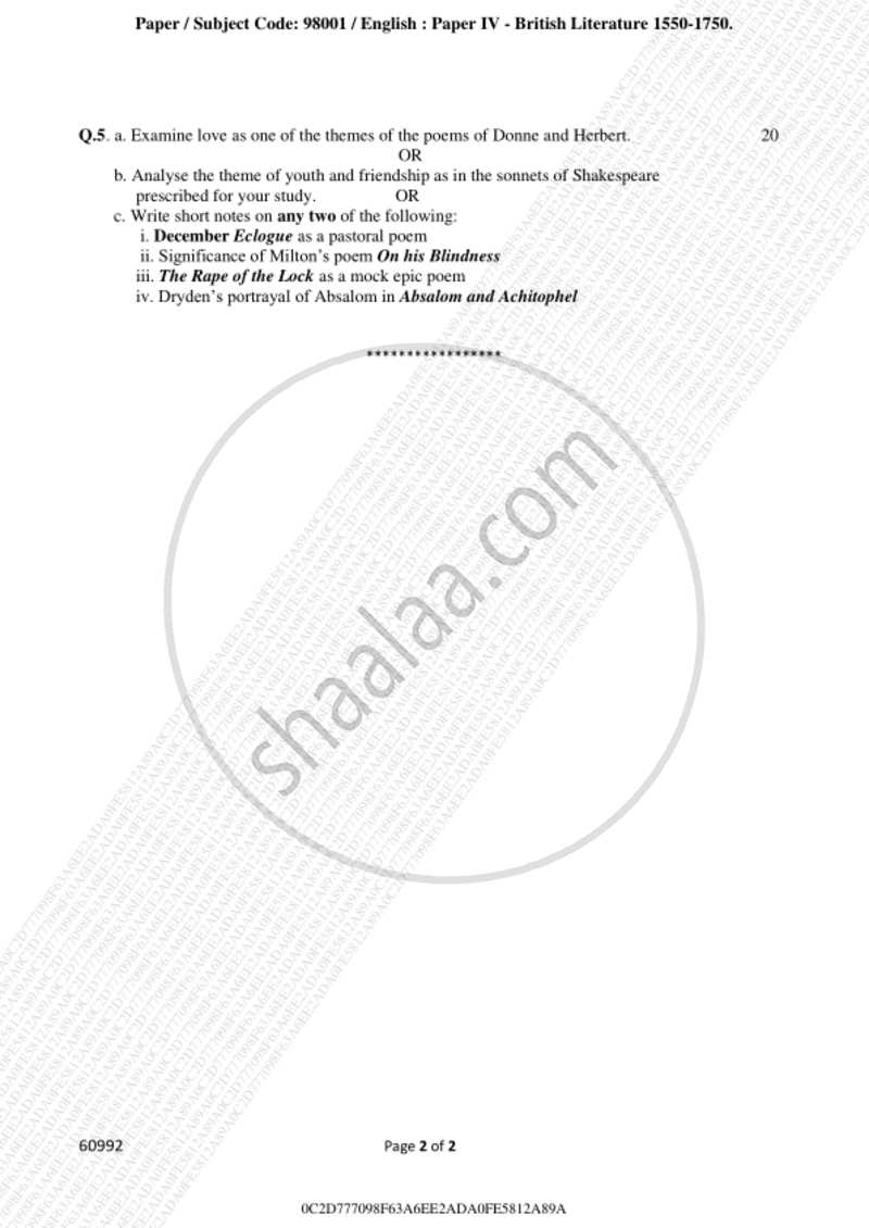 British Literature from 1550 ‐ 1750 2018-2019 - B.A. - 3rd Year (TYBA) - University of Mumbai question paper with PDF download