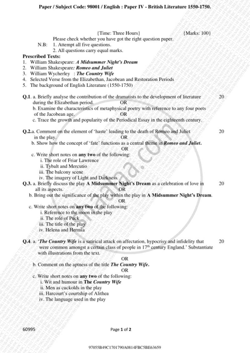 British Literature from 1550 ‐ 1750 2018-2019 - B.A. - 3rd Year (TYBA) - University of Mumbai question paper with PDF download