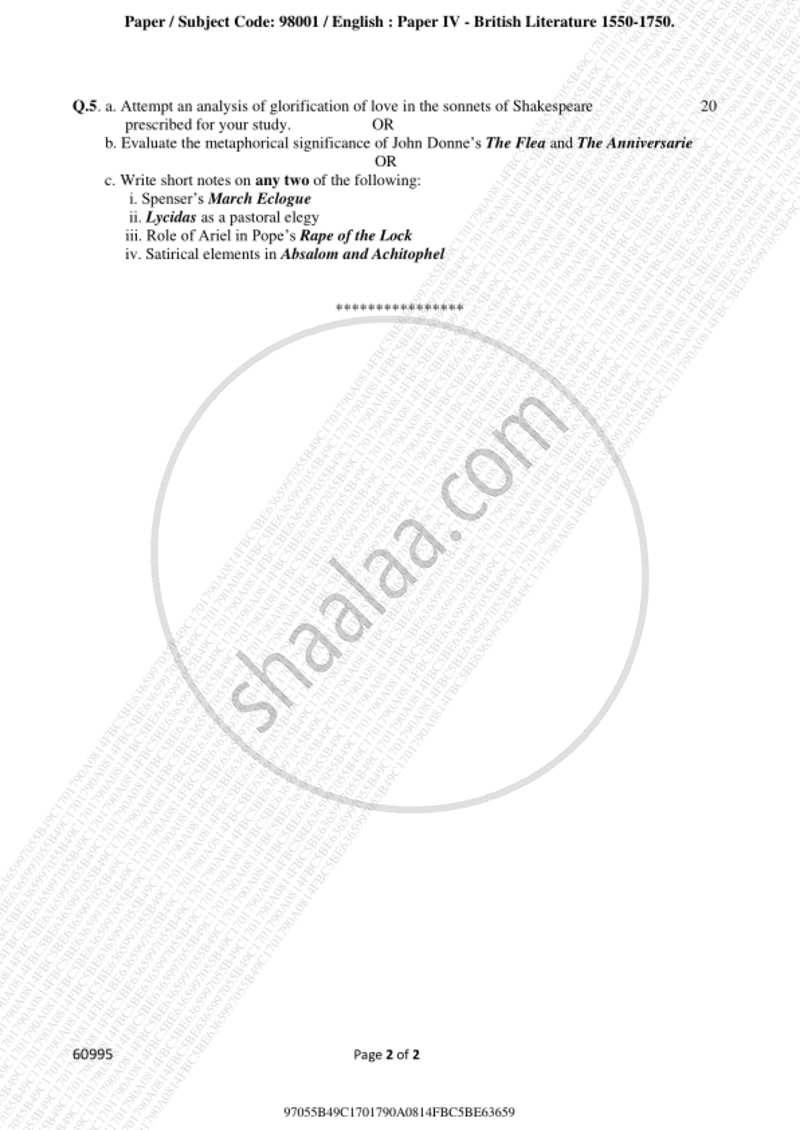 British Literature from 1550 ‐ 1750 2018-2019 - B.A. - 3rd Year (TYBA) - University of Mumbai question paper with PDF download