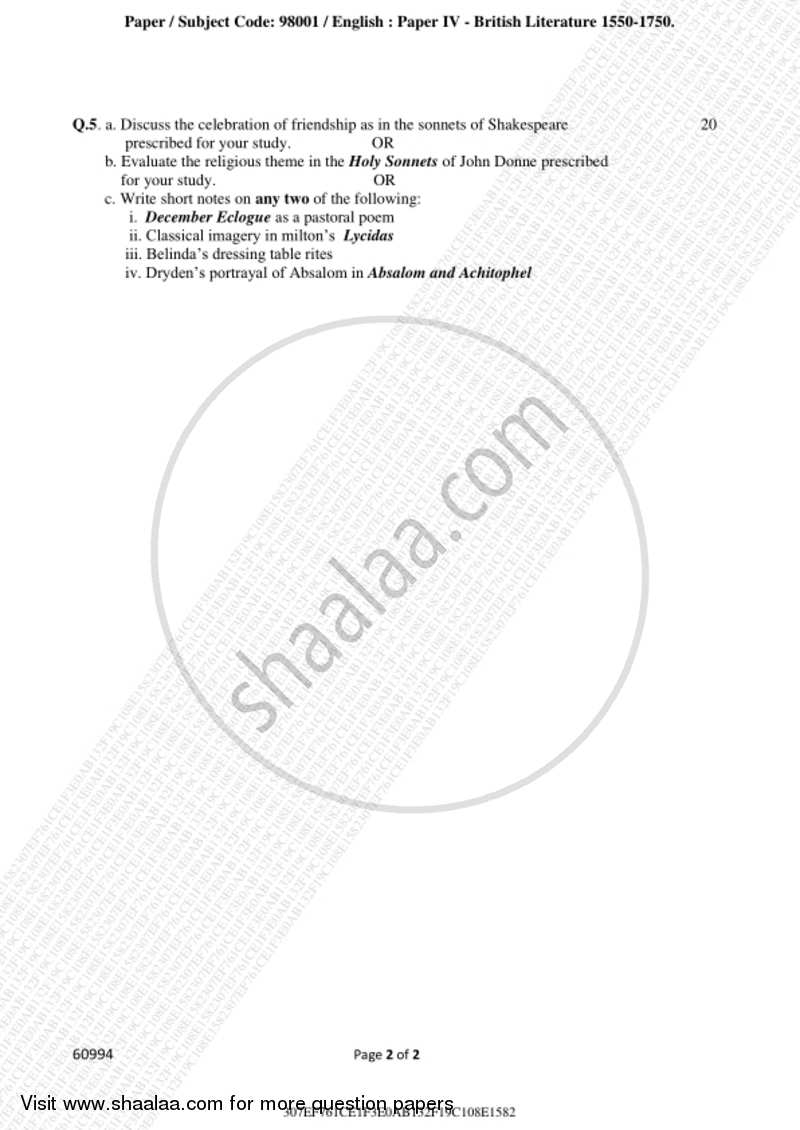 British Literature from 1550 ‐ 1750 2018-2019 - B.A. - 3rd Year (TYBA) - University of Mumbai question paper with PDF download