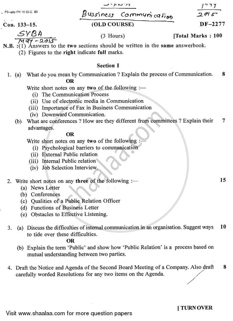 Business Communication 2014-2015 - B.A. - 2nd Year (SYBA) - University of Mumbai question paper with PDF download