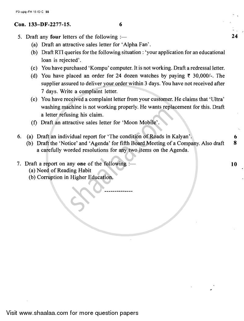 Business Communication 2014-2015 - B.A. - 2nd Year (SYBA) - University of Mumbai question paper with PDF download