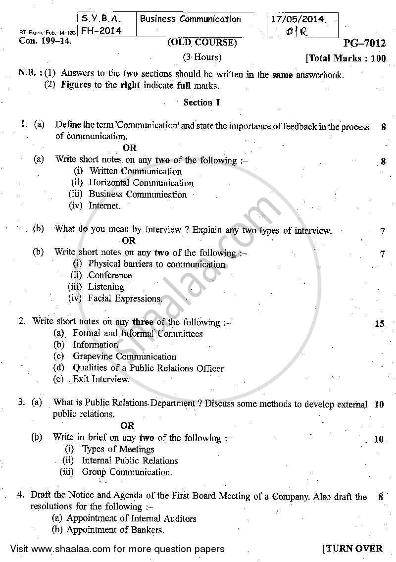 Business Communication 2013-2014 - B.A. - Semester 3 (SYBA) - University of Mumbai question paper with PDF download