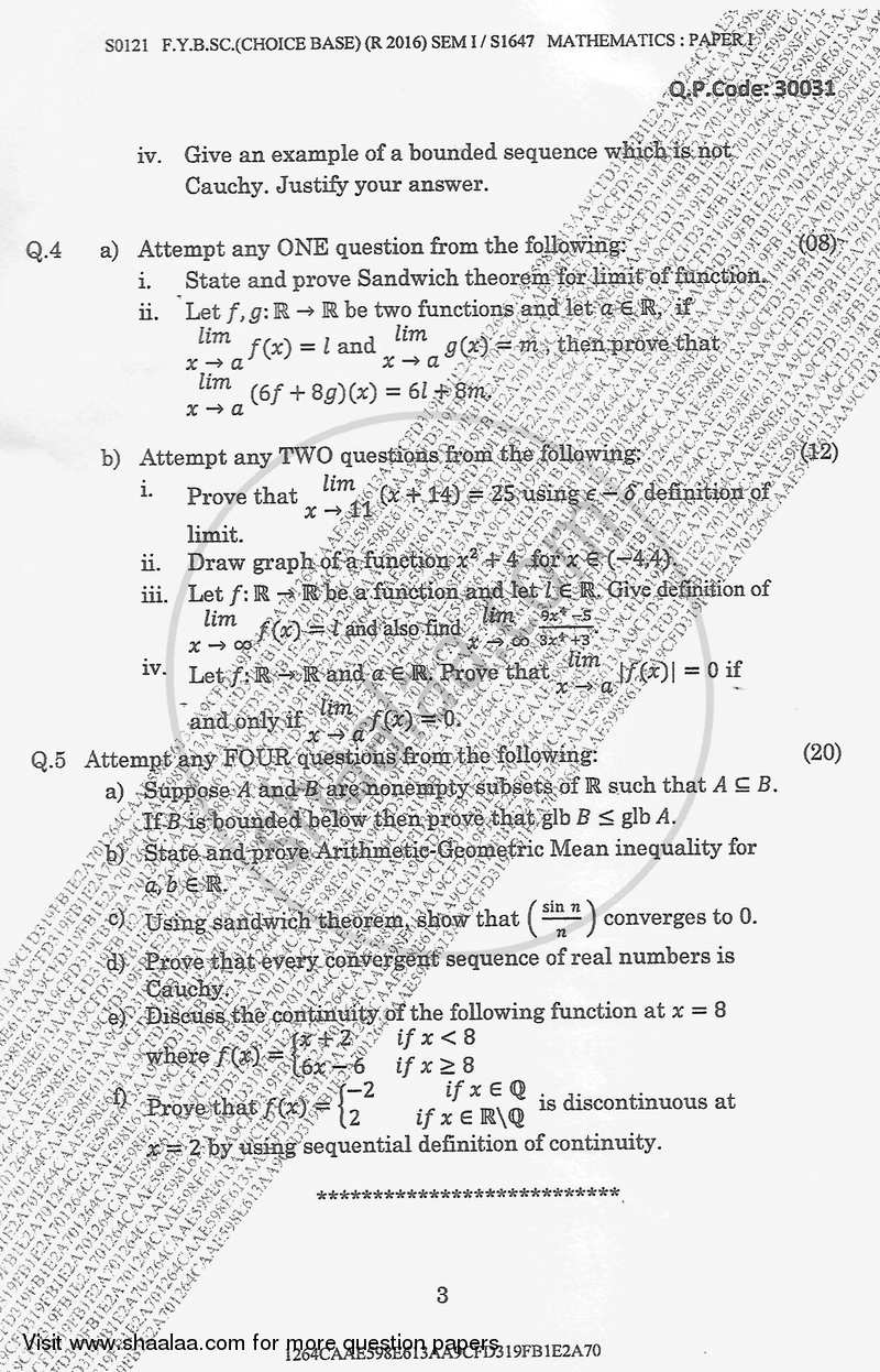 Calculus 1 2017-2018 - B.A. - Semester 1 (FYBA) - University of Mumbai question paper with PDF download