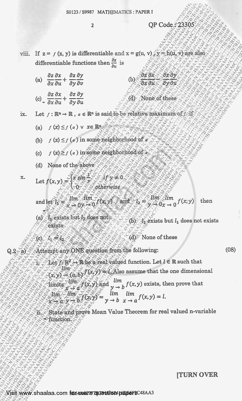 Calculus and Analysis 1 2017-2018 - B.A. - Semester 3 (SYBA) - University of Mumbai question paper with PDF download