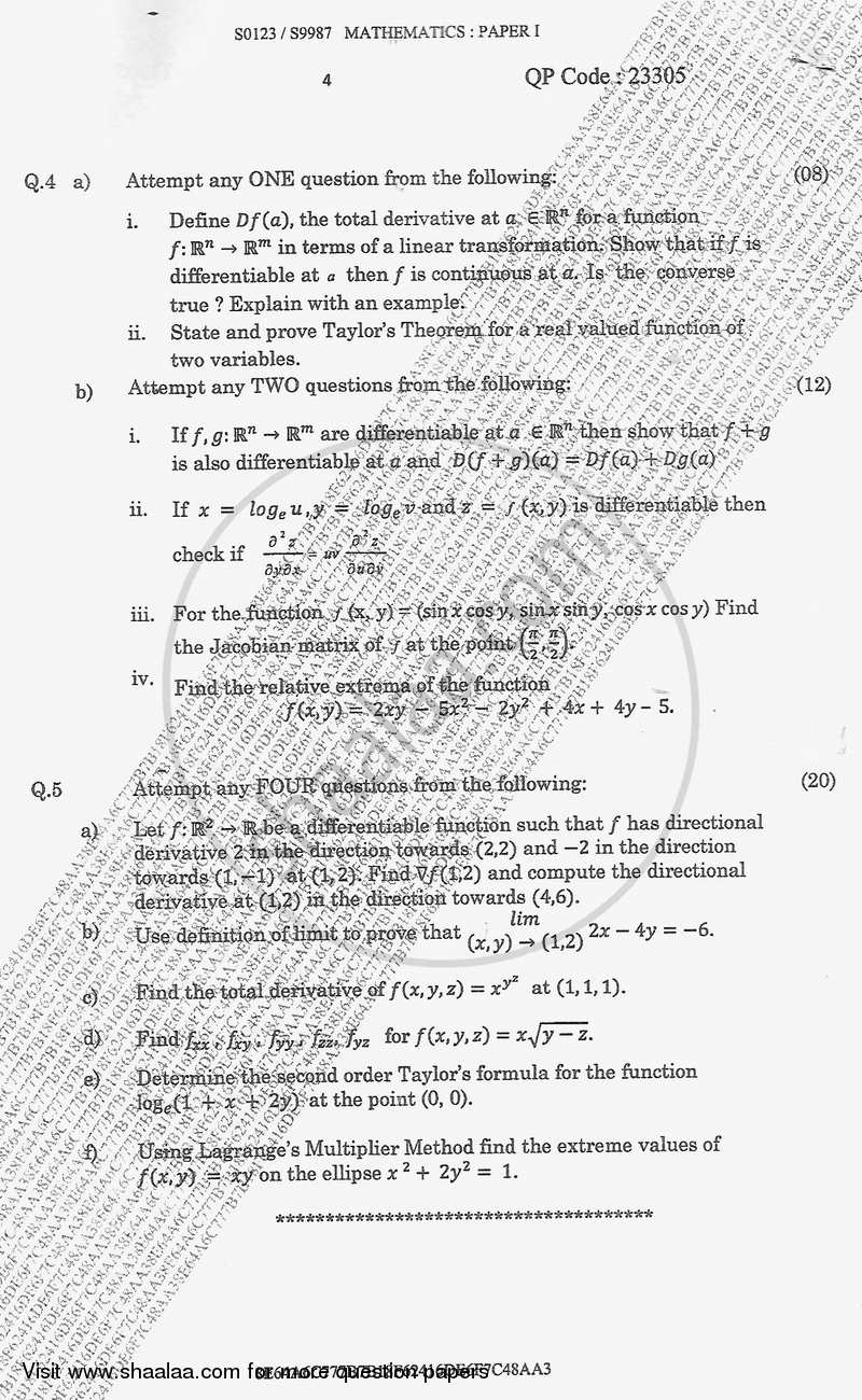 Calculus and Analysis 1 2017-2018 - B.A. - Semester 3 (SYBA) - University of Mumbai question paper with PDF download