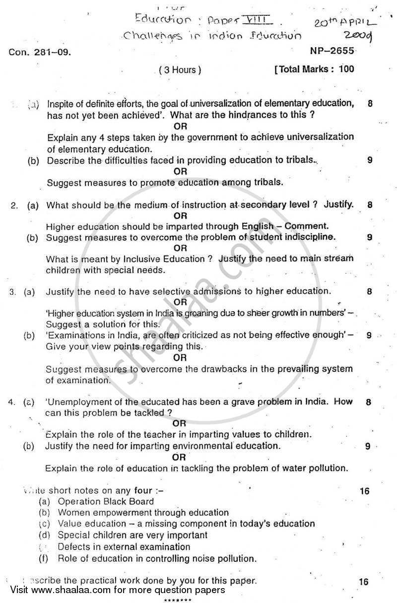 Challenges in Indian Education 2008-2009 - B.A. - Semester 6 (TYBA) - University of Mumbai question paper with PDF download