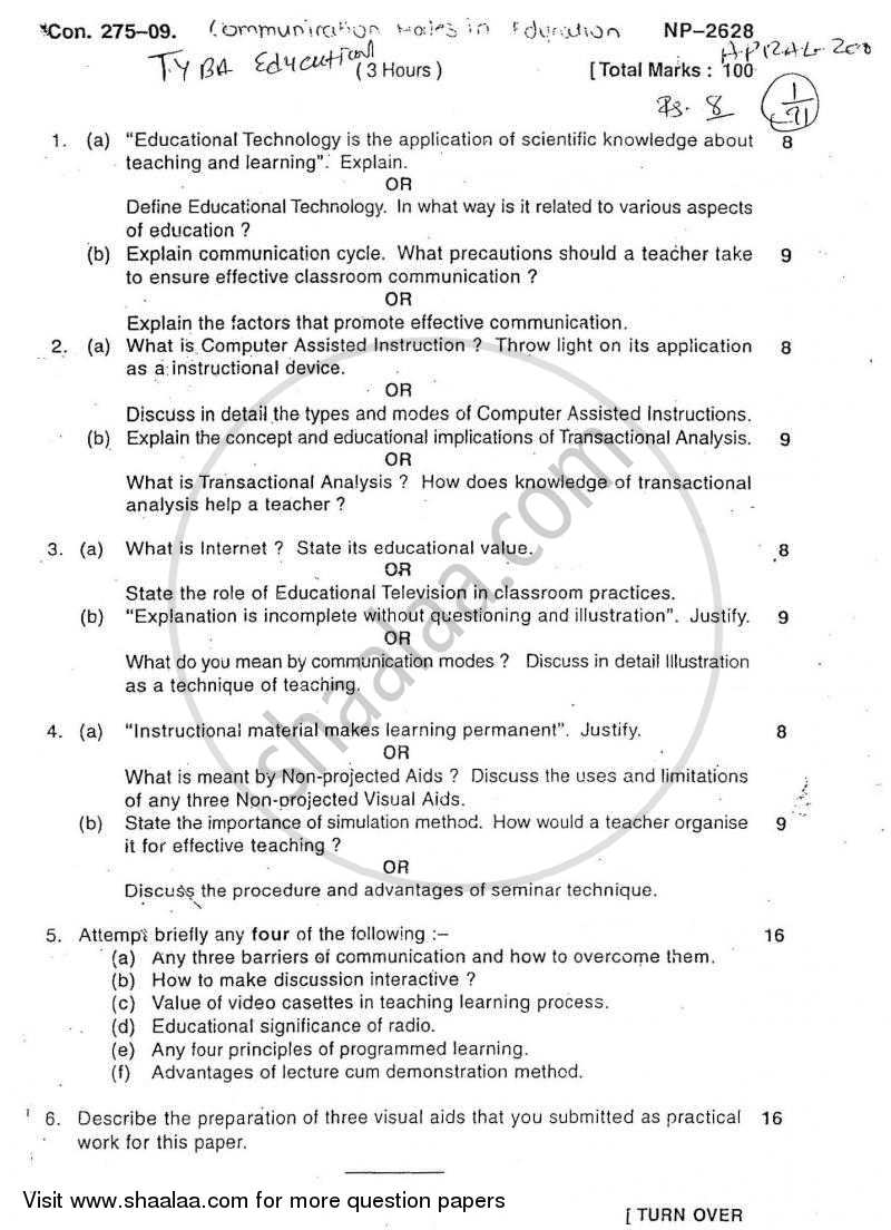Communication Mode in Education 2008-2009 - B.A. - 3rd Year (TYBA) - University of Mumbai question paper with PDF download