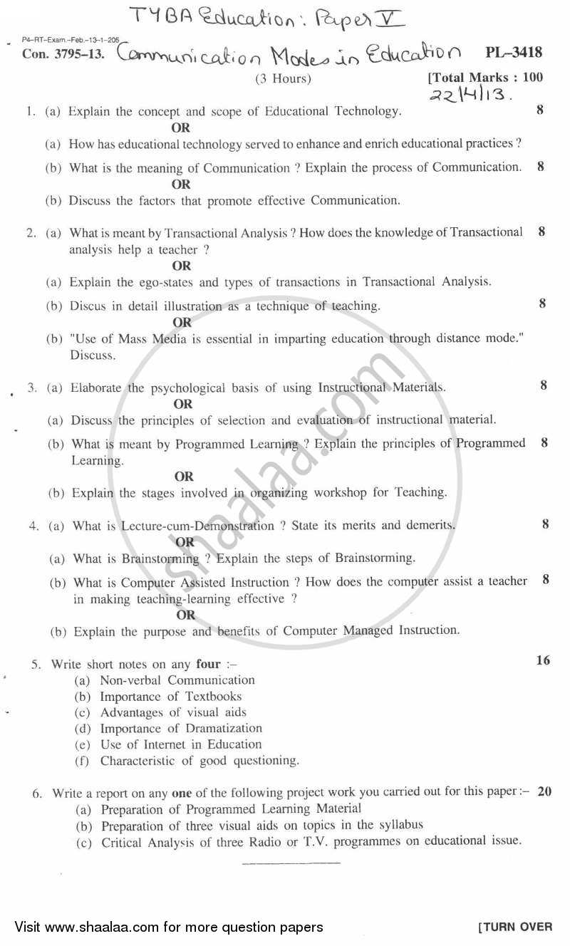 Communication Mode in Education 2012-2013 - B.A. - 3rd Year (TYBA) - University of Mumbai question paper with PDF download