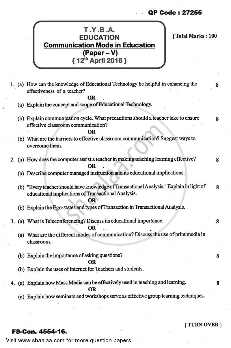Communication Mode in Education 2015-2016 - B.A. - 3rd Year (TYBA) - University of Mumbai question paper with PDF download